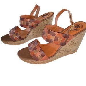 Lucky Brand Florence Brown Boho Patchwork Wedge Sandal Size 9.5